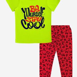 x2o Kids Lime Green & Red Printed Pure Cotton T-shirt with Pyjamas-picture-20