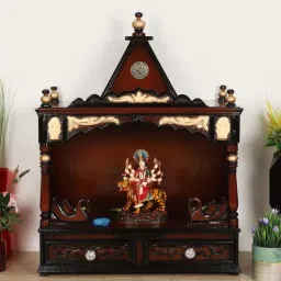 dzyn furnitures SukhatMan Medium Wall Mount Pooja Mandir without Door (Brown)-picture-45
