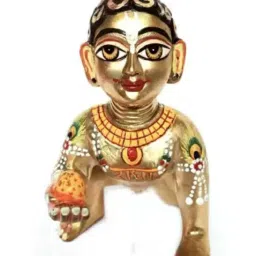 Fine Brass Hand Painted Golden Laddu Gopal Ji For Home Temple Pooja (320gms) Decorative Showpiece-5 cm-19