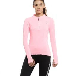 Women Solid Mandarin Collar Polyester Pink T-Shirt-image-81