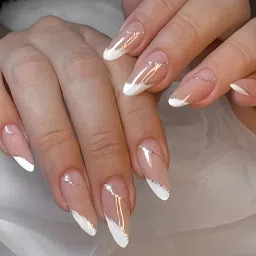 Swirls Artificial nails Designer Acrylic Fake Press on art with glue kit White-image-31