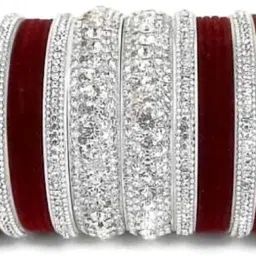 Metal, Plastic Zircon Silver Bangle Set-16