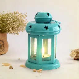 SCARLETTE, Decorative Metal Tea Light Holder, Table Top Home Decor Blue Iron Hanging Lantern-image-48