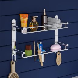 4IN1 SS Bathroom Shelf with Soap Dish and Toothbrush Holder Bathroom Accessories 15 inch 1 Bar Towel Rod-image-103