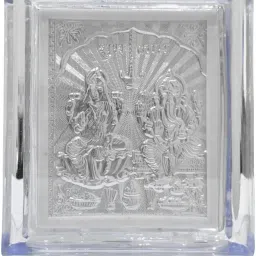 999 Pure Silver Lakshmi Ganesh ji Frame, Silver, Office, Home, Car Dashboard Decorative Showpiece-6 cm-image-12