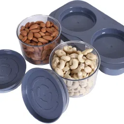 heart home 2 Containers & Tray Set|Unbreakable Plastic Serving Tray|350 ml (Gray) Container Serving Set image 4