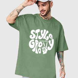 Men Typography Round Neck Cotton Blend Green T-Shirt-image-10