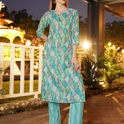 Anouk Women Geometric Printed Regular Pure Cotton Kurta With Trousers-66