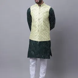 SOJANYA Men Ethnic Motifs Embroidered Pure Cotton Kurta with Pyjamas & Nehru Jacket-picture-16