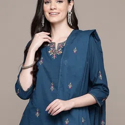 Readiprint Fashions Women Embroidered Pure Cotton Kurta with Trousers & Dupatta-image-26