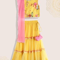 Biba Girls Green & Pink Floral Printed Gotta Patti Kurta with Trousers & With Dupatta-picture-26