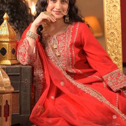 Indo Era Ethnic Motifs Embroidered Zari A-Line Kurta With Trousers & Dupatta-54