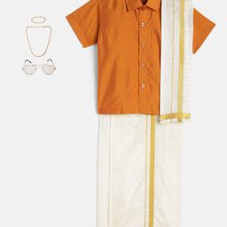 Thangamagan Boys Set - Self-attaching Dhoti-Shirt-Towel with Freebies Set-11