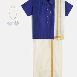 Thangamagan Boys Set - Self-attaching Dhoti-Shirt-Towel with Freebies Set-52