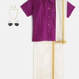 Thangamagan Boys Set - Self-attaching Dhoti-Shirt-Towel with Freebies Set-picture-20