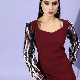 Athena Women Charming Maroon Embellished Bling and Sparkly Dress-image-10