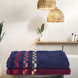 BIANCA Pack Of 2 Mercerized Combed Cotton Bumpy-Stripes Bath Towels-picture-9