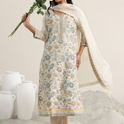 Libas Floral Women Floral Woven Design Regular Kurta with Trousers & With Dupatta-picture-8
