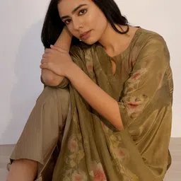 Libas Floral Printed Straight Kurta with Trousers & With Dupatta-image-88