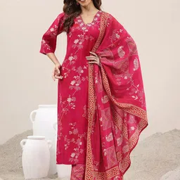 Libas Floral Printed Straight Kurta with Trousers & Dupatta-picture-16