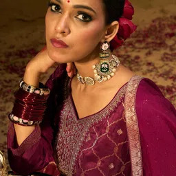 Indo Era Floral Embroidered Embellished V-Neck Straight Kurta with Trouser And Dupatta-27