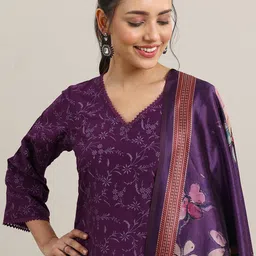 Libas Floral Printed A Line Kurta with Trousers & Dupatta image 2