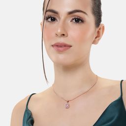 Estele Rose Gold-Plated CZ-Studded Geometric Pendant with Chain image 1