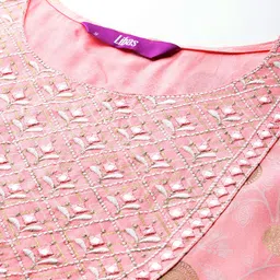 Libas Floral Yoke Design High Slit Mirror Work Kurta with Trousers & With Dupatta image 2
