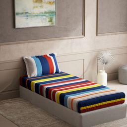 DDecor Multicoloured Striped 140 TC Cotton Single Bedsheet with 1 Pillow Covers-picture-29