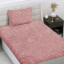 FABINALIV Peach Geometric 300 TC Woollen Embossed Single Bedsheet with Pillow Cover-image-68