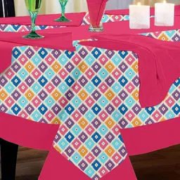 Lushomes Red & Blue Printed 12 Seater Table Linen Set Table Cloth+1 Runner+12 Napkins image 1