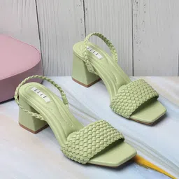 ELLE Square Toe Block Heels With Backstrap-4