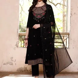 KALINI Embroidered Regular Thread Work Kurta with Trousers & Dupatta image 1