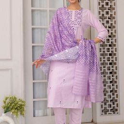 Royal Export Floral Yoke Design Thread Work Regular Kurta with Trousers & Dupatta image 1