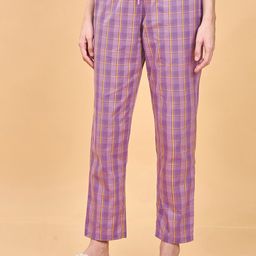 Enamor Women Checked Pure Cotton Lounge Pants-picture-14