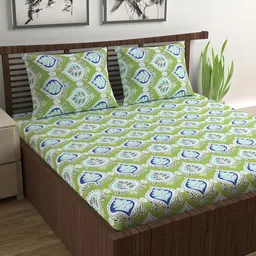 Divine Casa Green Ethnic Motifs 144 TC Pure Cotton Queen Bedsheet with 2 Pillow Covers-image-10