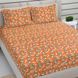FABINALIV Orange Cartoon Characters Woollen 300 TC King Bedsheet Set 2.50 m x 2.25 m-image-12