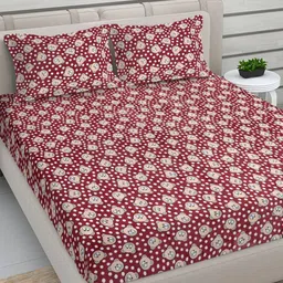 FABINALIV Maroon Cartoon Printed Woollen 300 TC King Bedsheet Set-2.50 m x 2.25 m-image-98