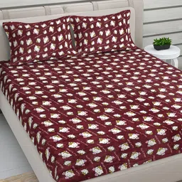 FABINALIV Maroon Cartoon Printed Woollen 300 TC King Bedsheet Set-2.50 m x 2.25 m-image-93