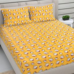 FABINALIV Yellow & White Printed Woollen 300 TC King Bedsheet Sets - 2.50 m x 2.25 m-image-9