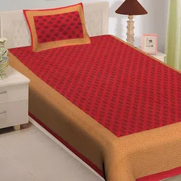 UBANIA COLLECTION Red Ethnic Motifs 144 TC Single Bedsheet Set-image-84