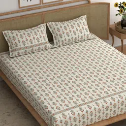 CHHAVI INDIA Orange & Green Ethnic Motifs 210 TC King Bedsheet with 2 Pillow Covers-image-61