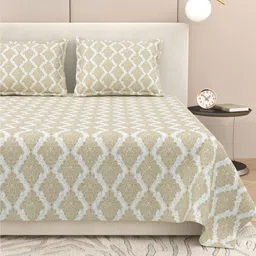 DREAM WEAVERZ Brown & White Ethnic Motifs 220 TC King Bedsheet with 2 Pillow Covers-image-98