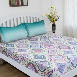 GM Multicoloured Ethnic Motifs 180 TC Cotton 1 Super Queen Bedsheet with 2 Pillow Covers-14