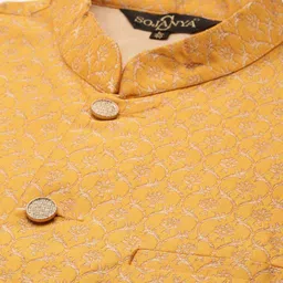 SOJANYA Men Green Embroidered Mirror Work Kurta with Pyjamas With Nehru Jacket image 2
