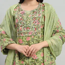 ASHRU Floral Printed Regular Mirror Work Kurta With Patiala & Dupatta image 2