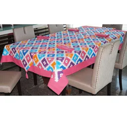 Lushomes Red & Blue Printed 12 Seater Table Linen Set Table Cloth+1 Runner+12 Napkins image 4