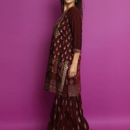 V-Mart Ethnic Motifs Printed Thread Work Regular Kurta with Sharara image 4