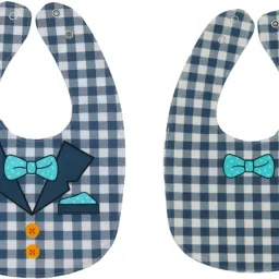 yellow bee Bib Checks with Collar and Bow Print and Button for Boys, Dark Blue image 3