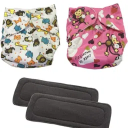 Printed Reuse Nappy Reusable Cloth Button diaper & Insert 0-24M @P-image-3
